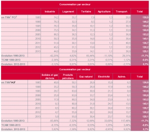 Evolution de la consommation finale d'énergie par secteur et par vecteur en Wallonie