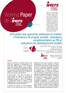 Articulation des approches wallonnes en matière d’indicateurs de progrès sociétal : indicateurs complémentaires au PIB et indicateurs de développement durable