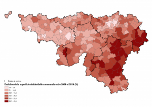 Evolution de la superficie résidentielle communale entre 2004 et 2014 (en pourcentage)