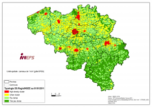 Classification des carreaux de 1 km² selon leur appartenance à la maille de densité 2011 (DG REGIO et INSEE)