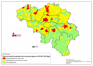 Carte de la typologie des communes belges selon le degré de densité de population au 01/01/2011