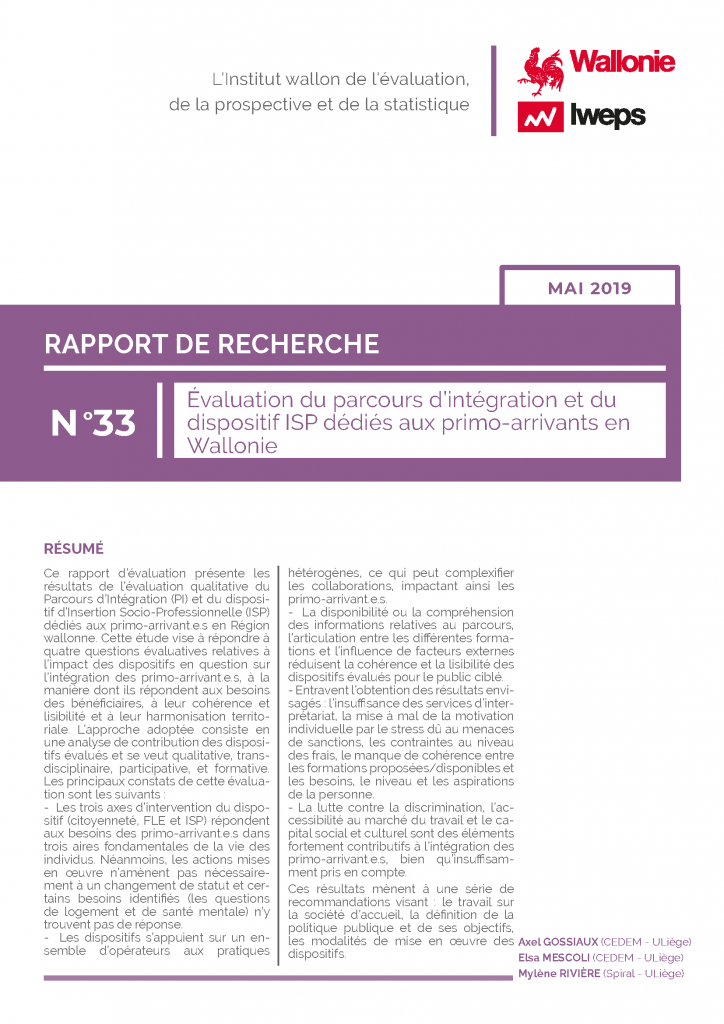 Évaluation du parcours d’intégration et du dispositif ISP dédiés aux primo-arrivants en Wallonie