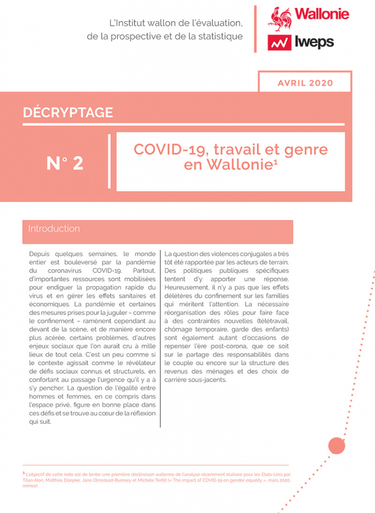 COVID-19, travail et genre en Wallonie