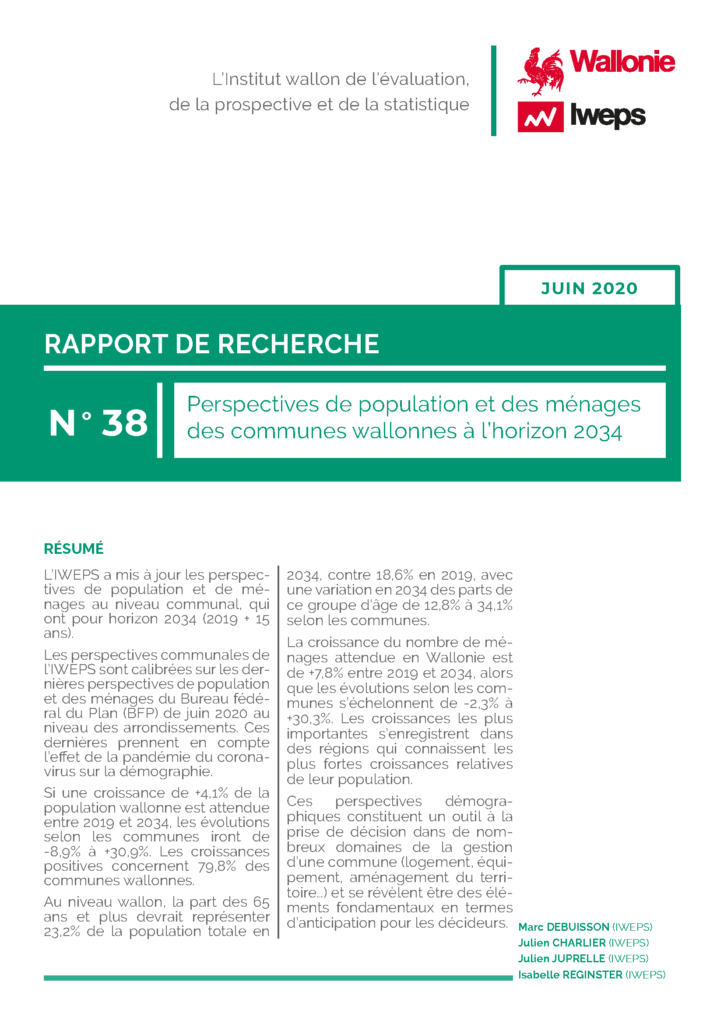 Perspectives de population et des ménages des communes wallonnes à l’horizon 2034