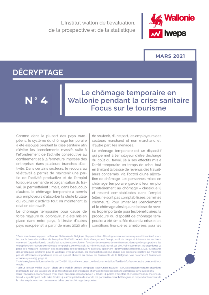 Le chômage temporaire en Wallonie pendant la crise sanitaire – Focus sur le tourisme