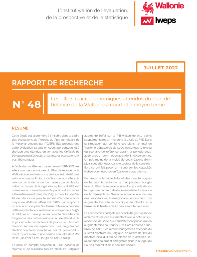 Les effets macroéconomiques attendus du Plan de Relance de la Wallonie à court et à moyen terme