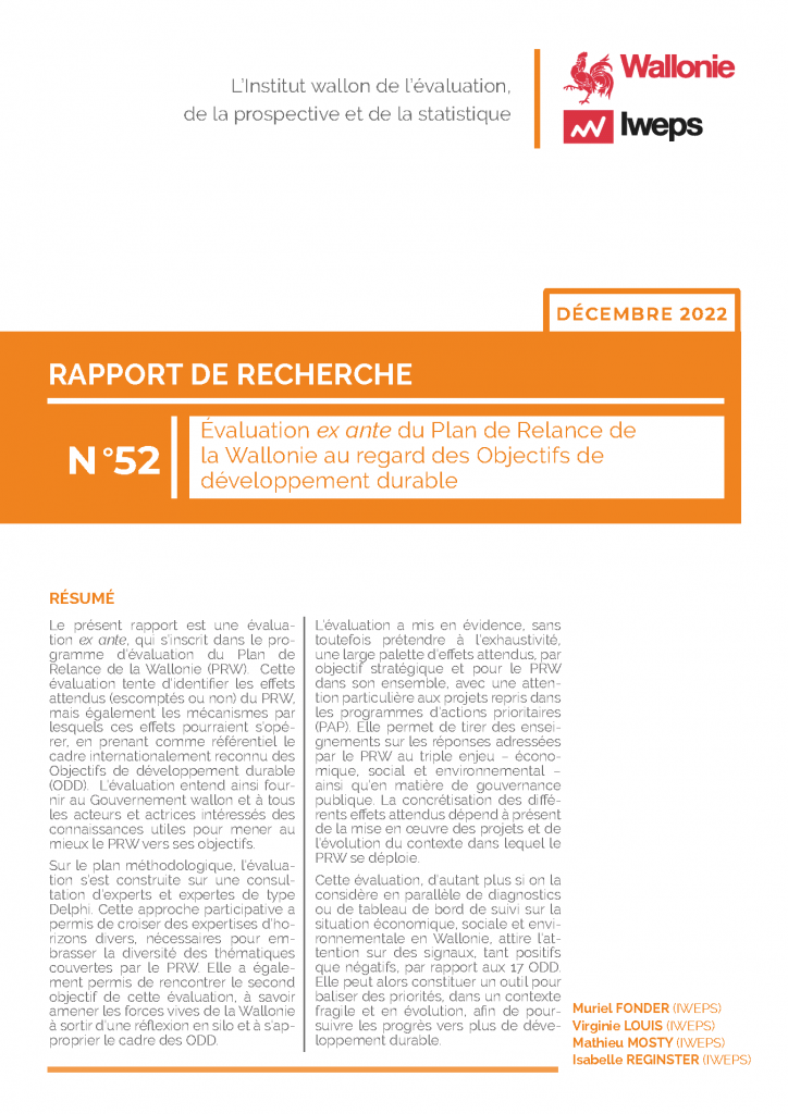 Évaluation ex ante du Plan de Relance de la Wallonie au regard des Objectifs de développement durable