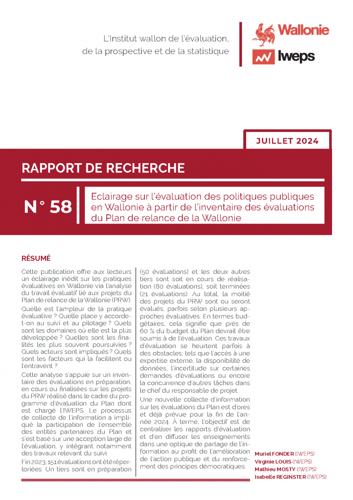 Éclairage sur l’évaluation des politiques publiques en Wallonie à partir de l’inventaire des évaluations du Plan de relance de la Wallonie