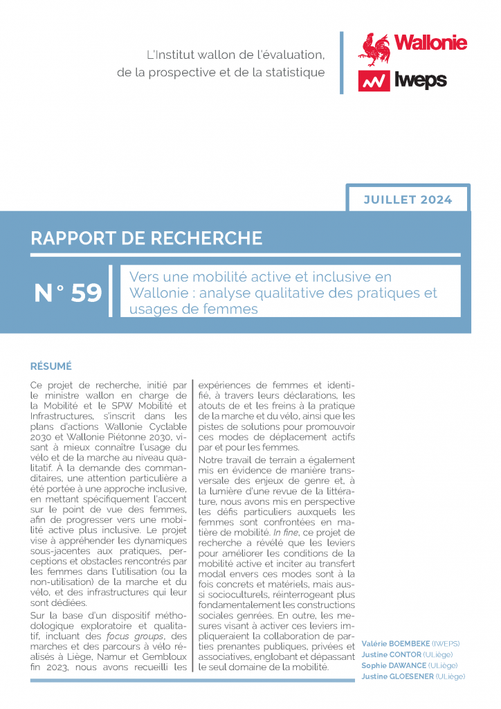 Vers une mobilité active et inclusive en Wallonie : analyse qualitative des pratiques et usages de femmes