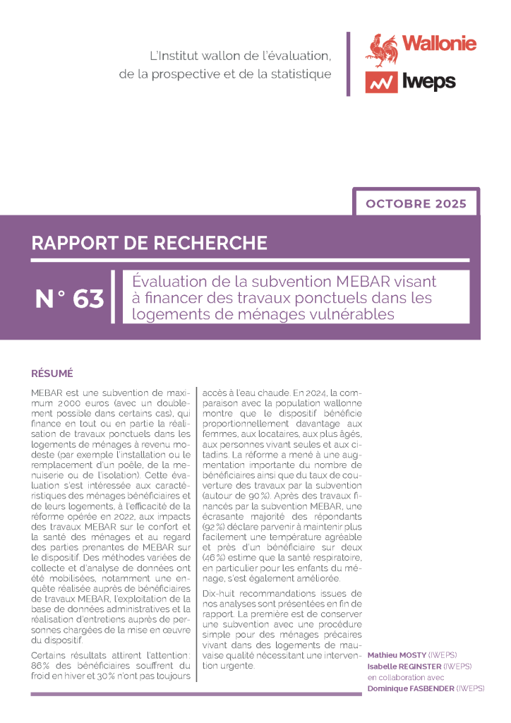 Évaluation de la subvention MEBAR visant à financer des travaux ponctuels dans les logements de ménages vulnérables